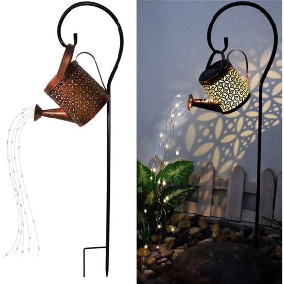 Solar Lanterns Outdoor Waterproof,Metal Watering Can Garden Decor,Hanging - Picture 1 of 7
